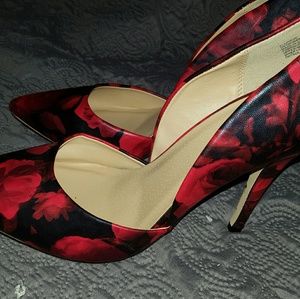 Faux leather red rose heels